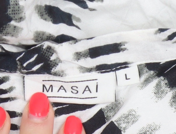 Masai Women Multicoloured L Geometric Viscose Short Sleeve Button-Up Blouse