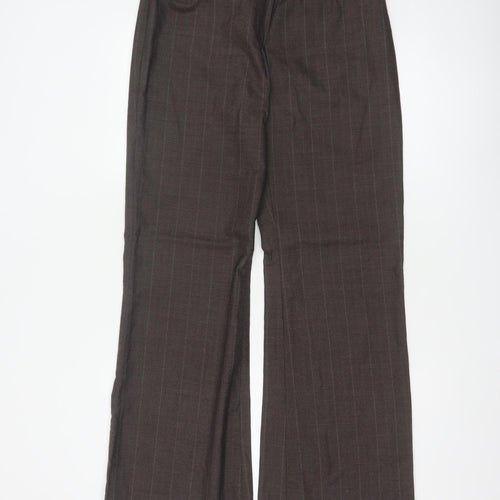 Next Women’s Brown Pure Wool Pinstripe Flared Dress Trousers UK 12 Petite