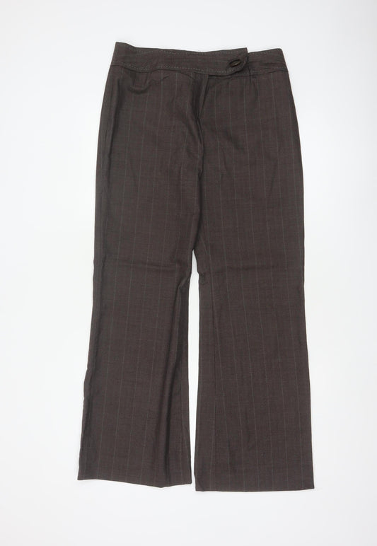 Next Women’s Brown Pure Wool Pinstripe Flared Dress Trousers UK 12 Petite