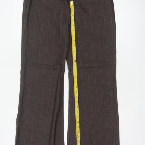 Next Women’s Brown Pure Wool Pinstripe Flared Dress Trousers UK 12 Petite