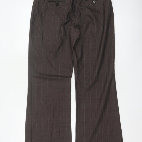 Next Women’s Brown Pure Wool Pinstripe Flared Dress Trousers UK 12 Petite