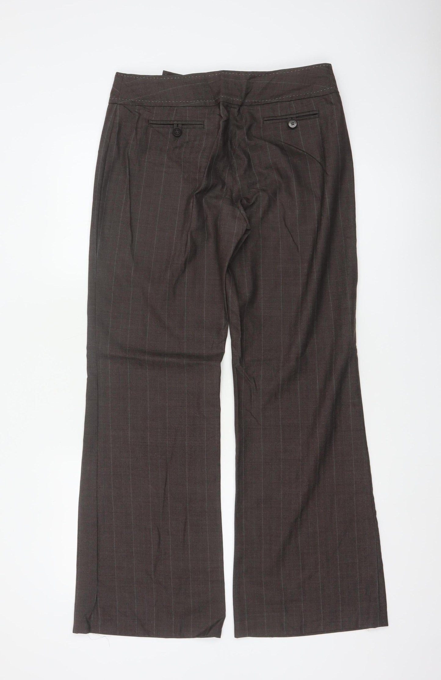 Next Women’s Brown Pure Wool Pinstripe Flared Dress Trousers UK 12 Petite