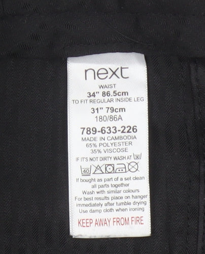 Next Men’s Black 34 Regular Straight Leg Dress Trousers 34W 31L