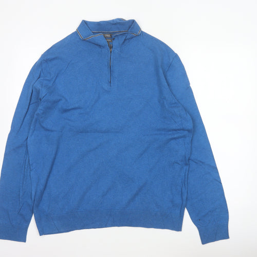 Marks & Spencer Men's Blue L 1/4 Zip Cotton Rich Knit Jumper