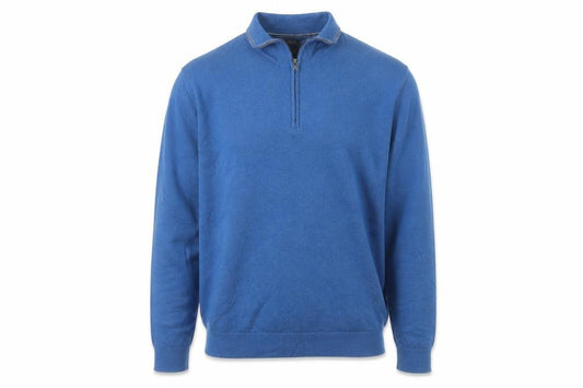 Marks & Spencer Men's Blue L 1/4 Zip Cotton Rich Knit Jumper