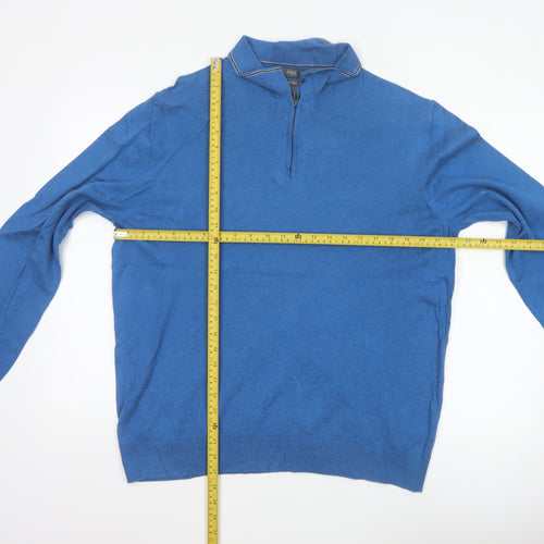 Marks & Spencer Men's Blue L 1/4 Zip Cotton Rich Knit Jumper