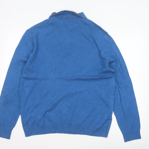 Marks & Spencer Men's Blue L 1/4 Zip Cotton Rich Knit Jumper