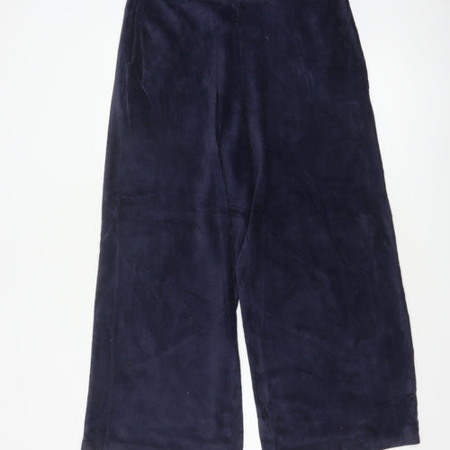 Marks & Spencer Women Blue Corduroy Wide-Leg Trousers UK 14 Regular