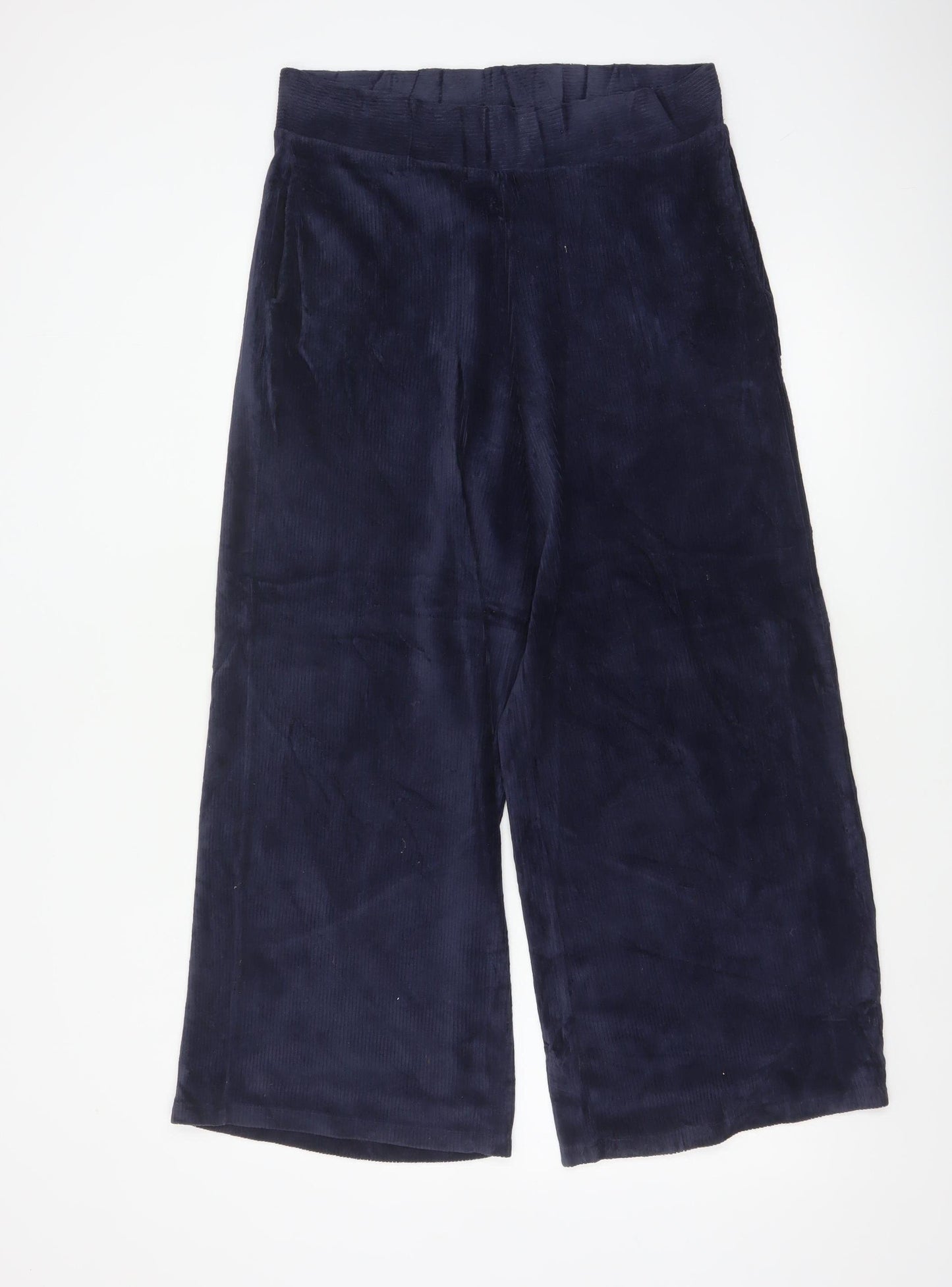 Marks & Spencer Women Blue Corduroy Wide-Leg Trousers UK 14 Regular