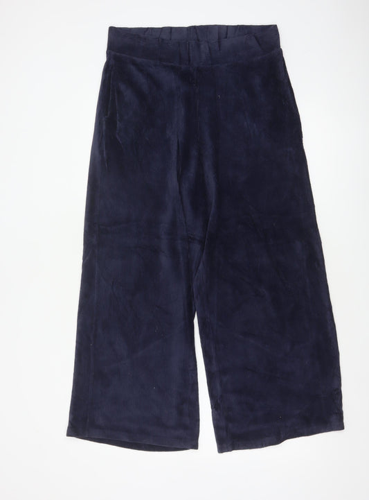 Marks & Spencer Women Blue Corduroy Wide-Leg Trousers UK 14 Regular