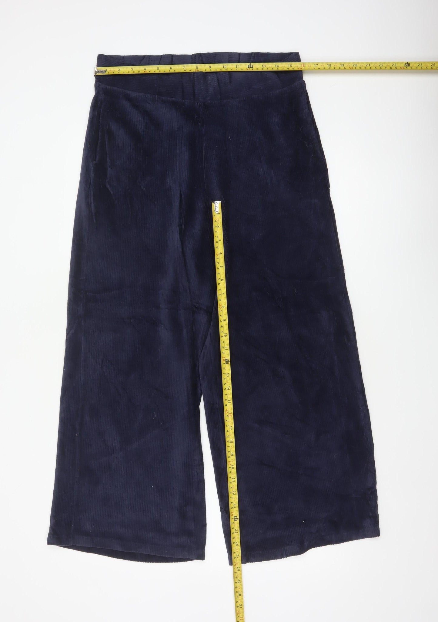 Marks & Spencer Women Blue Corduroy Wide-Leg Trousers UK 14 Regular