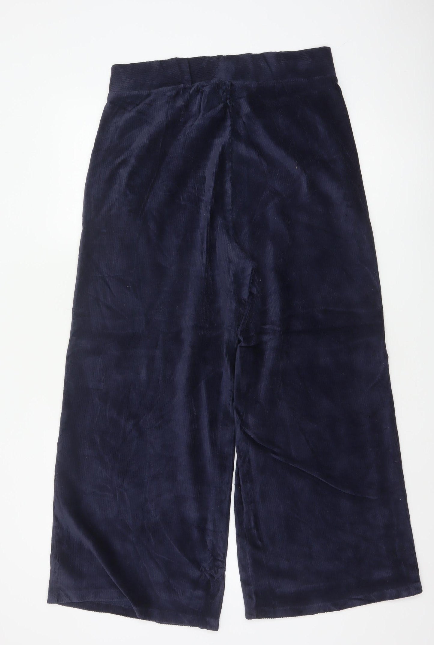 Marks & Spencer Women Blue Corduroy Wide-Leg Trousers UK 14 Regular