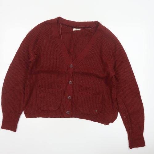 Fat Face Women’s Red UK 10 Chunky Knit V-Neck Cardigan