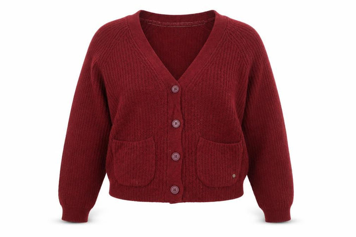 FatFace Women’s Red UK 10 Chunky Knit V-Neck Cardigan