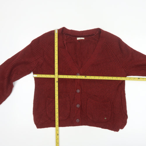 Fat Face Women’s Red UK 10 Chunky Knit V-Neck Cardigan