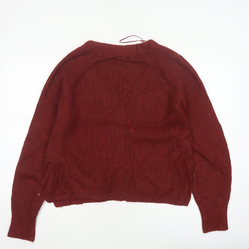 Fat Face Women’s Red UK 10 Chunky Knit V-Neck Cardigan