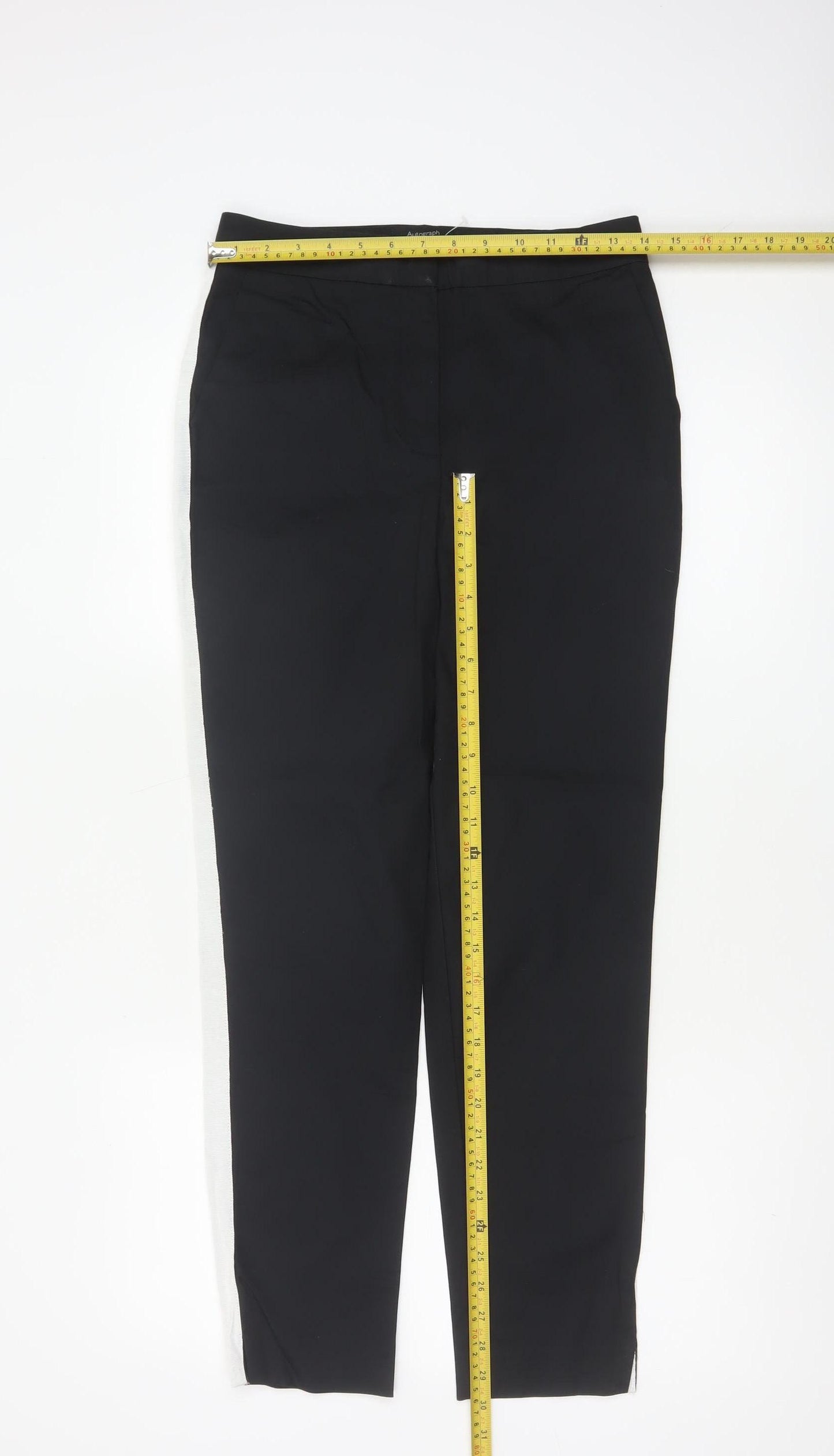 M&S Autograph Women’s Black Side Stripe Slim Tapered Trousers UK 6