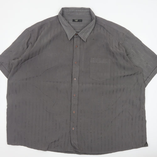 Cotton Traders Mens Grey 5XL Striped Short Sleeve Button-Up Shirt