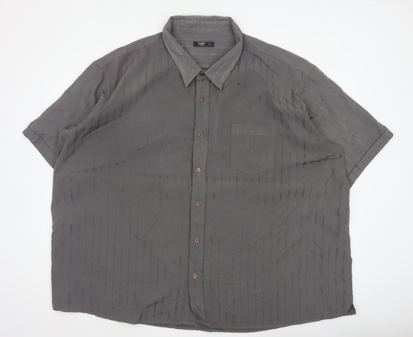Cotton Traders Mens Grey 5XL Striped Short Sleeve Button-Up Shirt