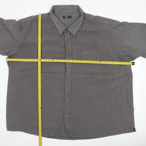 Cotton Traders Mens Grey 5XL Striped Short Sleeve Button-Up Shirt