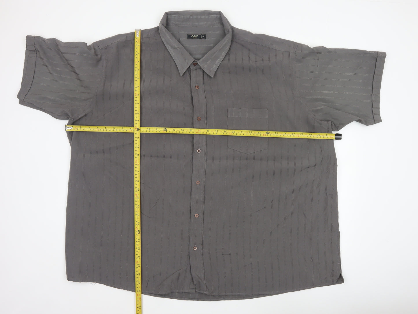 Cotton Traders Mens Grey 5XL Striped Short Sleeve Button-Up Shirt