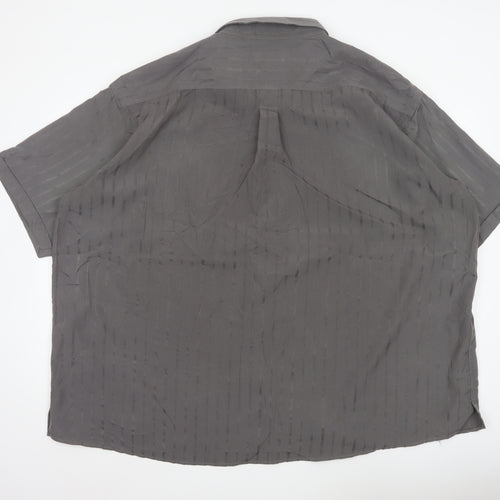 Cotton Traders Mens Grey 5XL Striped Short Sleeve Button-Up Shirt