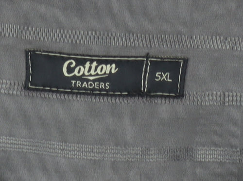 Cotton Traders Mens Grey 5XL Striped Short Sleeve Button-Up Shirt