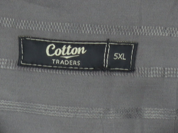 Cotton Traders Mens Grey 5XL Striped Short Sleeve Button-Up Shirt