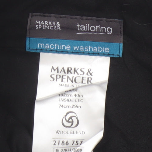 Marks and Spencer Men's Navy 40in Wool Blend Tailored Dress Trousers