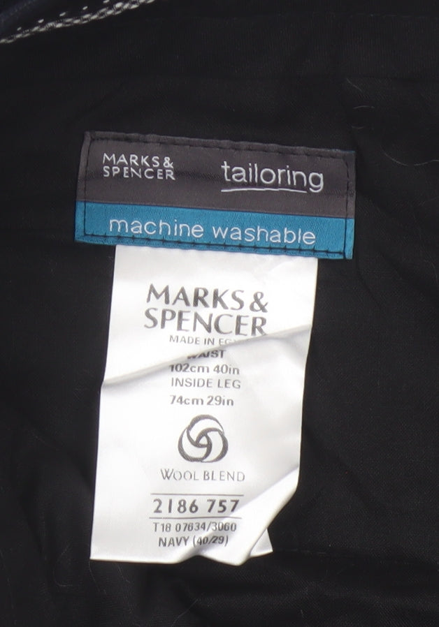 Marks and Spencer Men's Navy 40in Wool Blend Tailored Dress Trousers