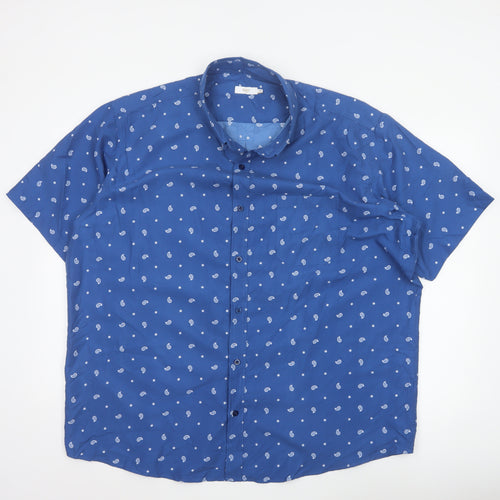 Cotton Traders Men’s Blue 2XL Paisley Print Short Sleeve Button-Up Shirt