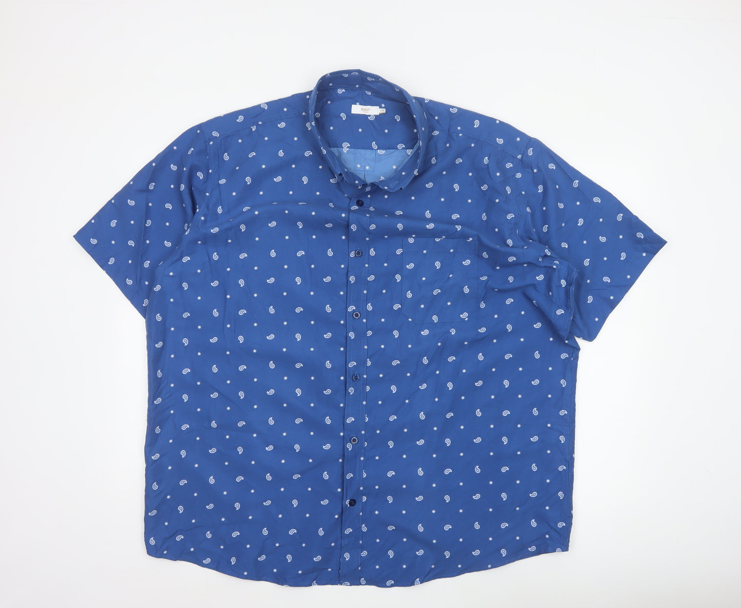 Cotton Traders Men’s Blue 2XL Paisley Print Short Sleeve Button-Up Shirt