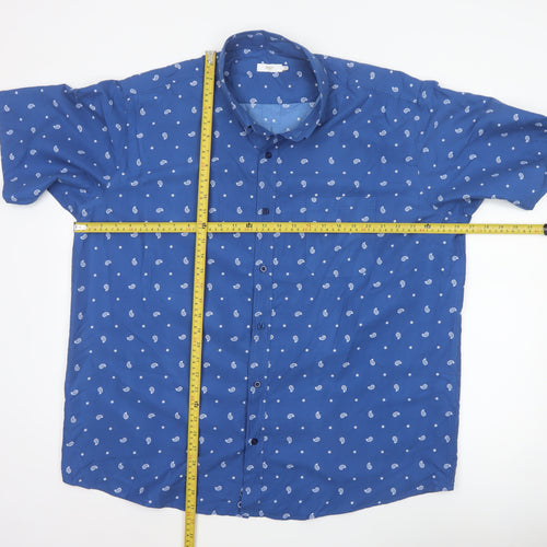Cotton Traders Men’s Blue 2XL Paisley Print Short Sleeve Button-Up Shirt