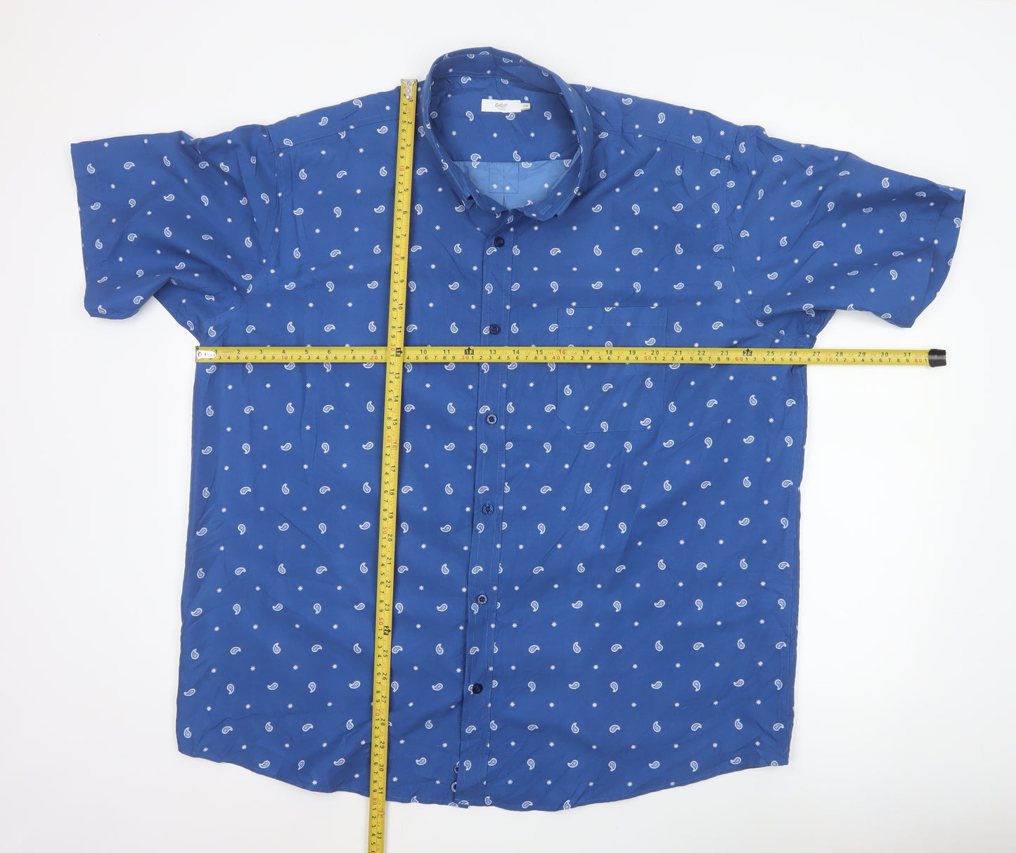 Cotton Traders Men’s Blue 2XL Paisley Print Short Sleeve Button-Up Shirt