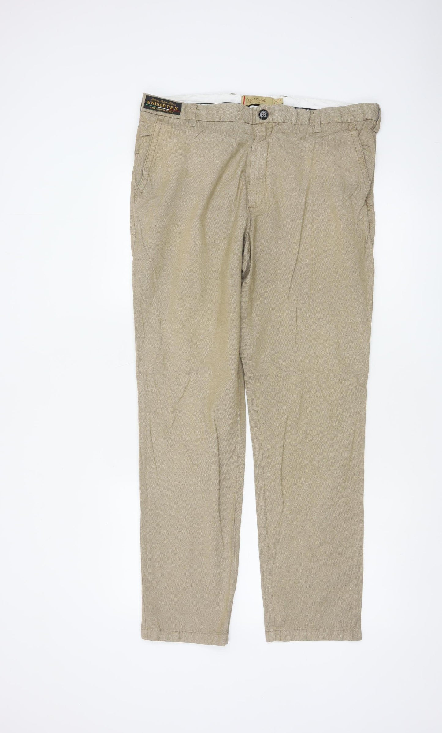 Marks & Spencer Men Beige 36in Chino Trousers 31in Leg Stretch Cotton