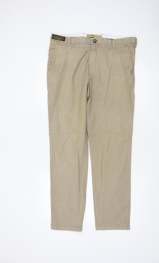 Marks & Spencer Men Beige 36in Chino Trousers 31in Leg Stretch Cotton