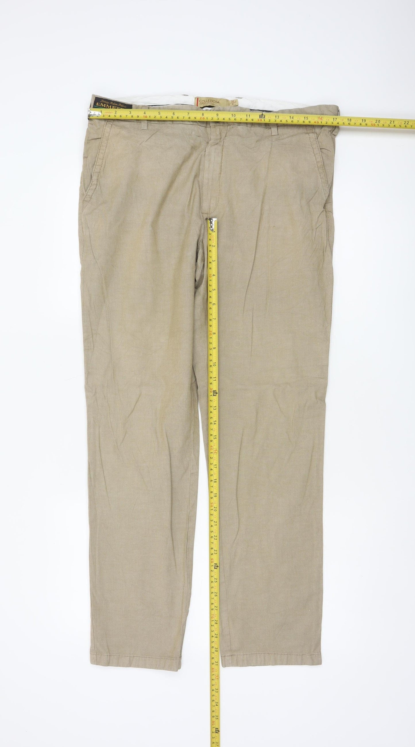 Marks & Spencer Men Beige 36in Chino Trousers 31in Leg Stretch Cotton