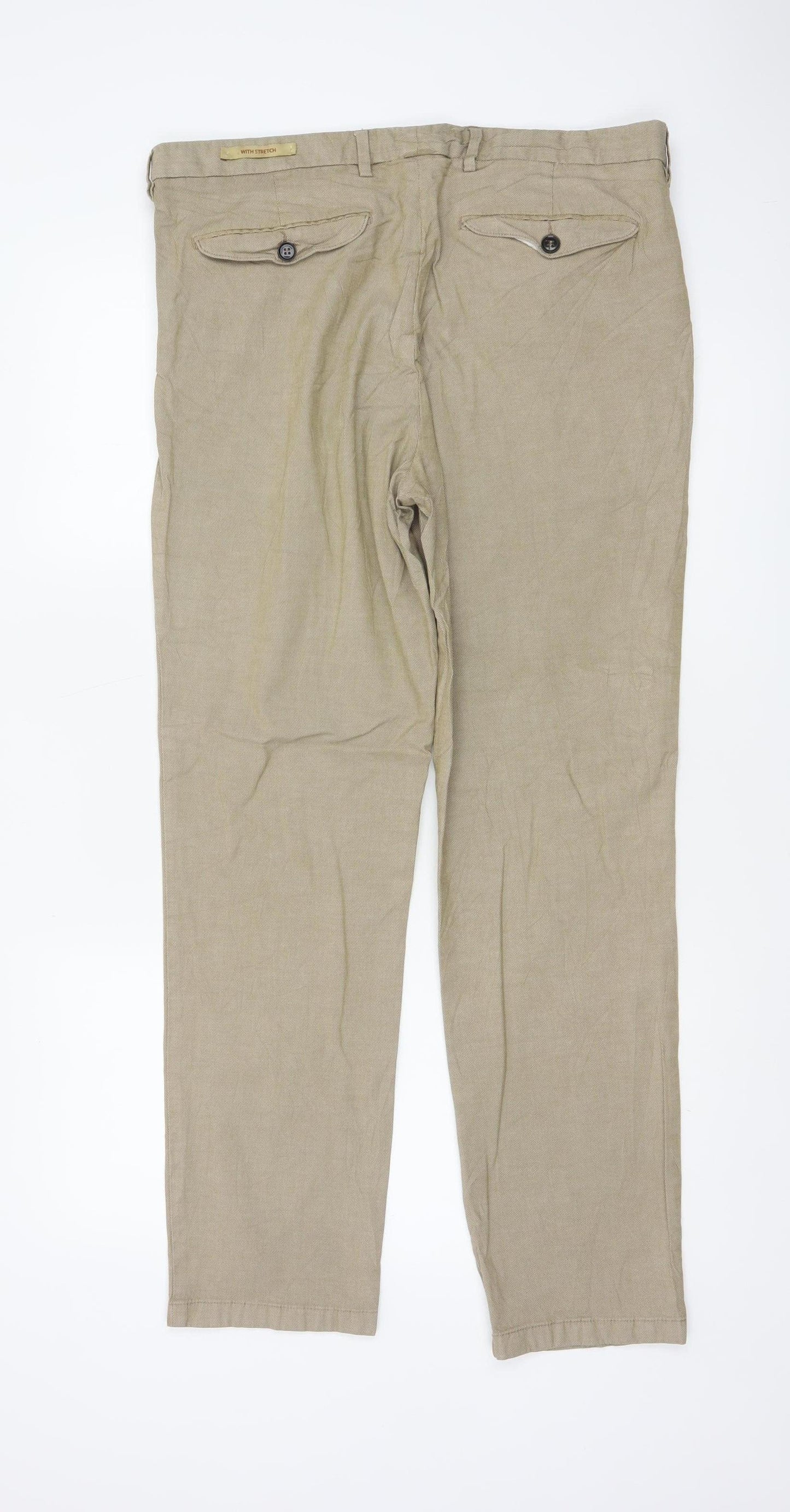 Marks & Spencer Men Beige 36in Chino Trousers 31in Leg Stretch Cotton