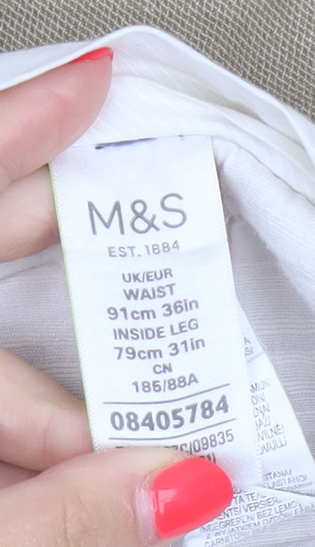 Marks & Spencer Men Beige 36in Chino Trousers 31in Leg Stretch Cotton