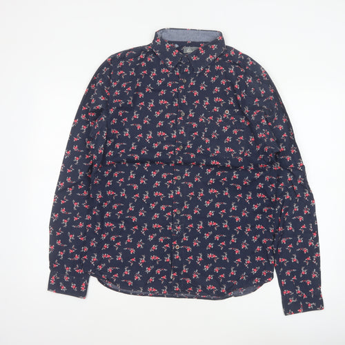 linea Women’s Blue Floral Cotton Tailored Fit Button-Up Shirt M
