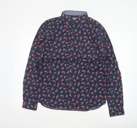 linea Women’s Blue Floral Cotton Tailored Fit Button-Up Shirt M