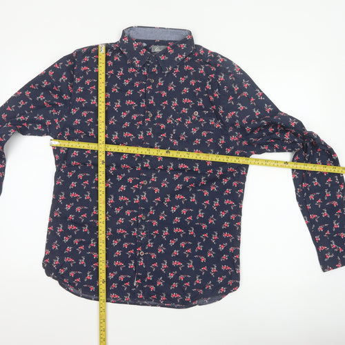 linea Women’s Blue Floral Cotton Tailored Fit Button-Up Shirt M