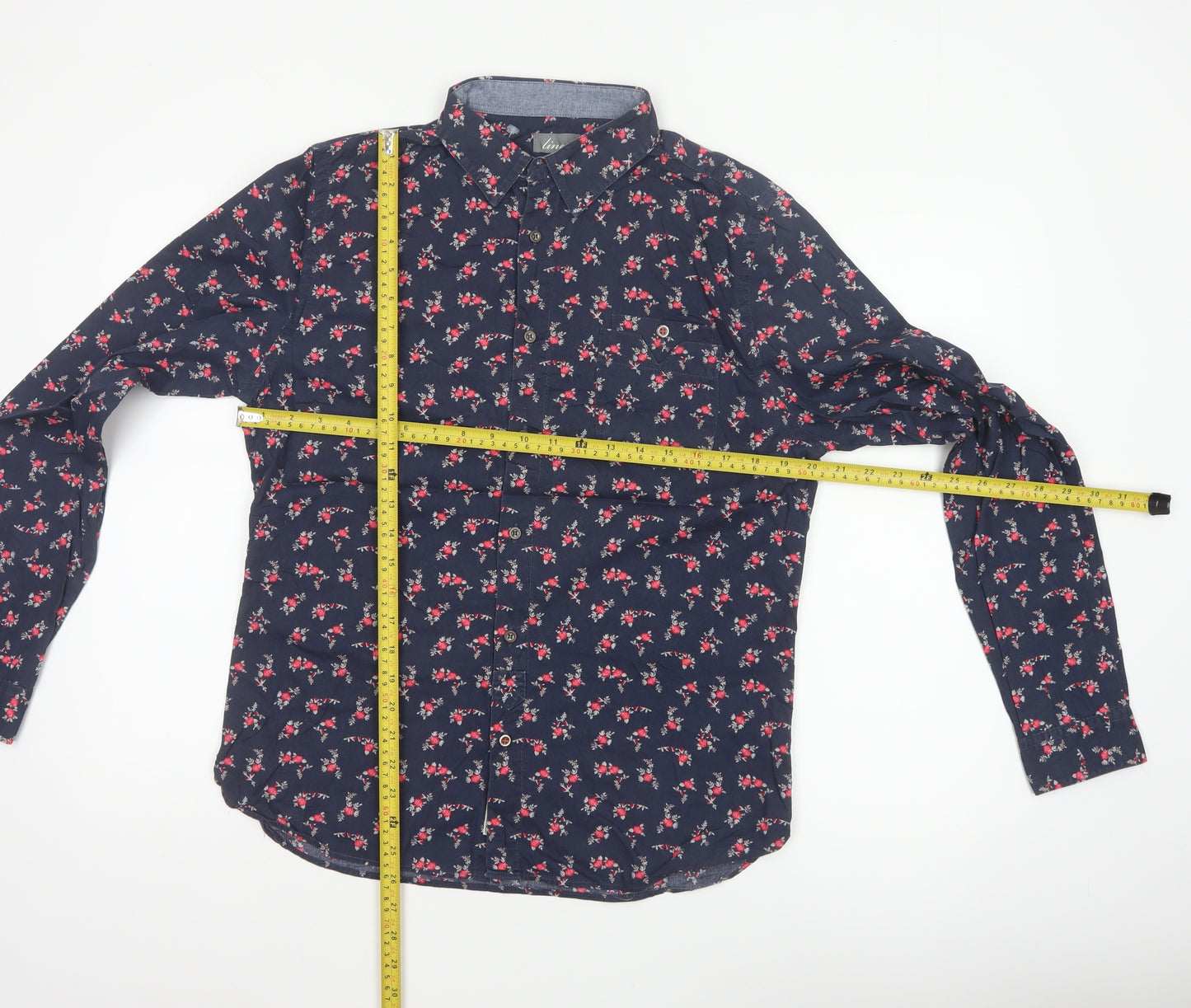 linea Women’s Blue Floral Cotton Tailored Fit Button-Up Shirt M