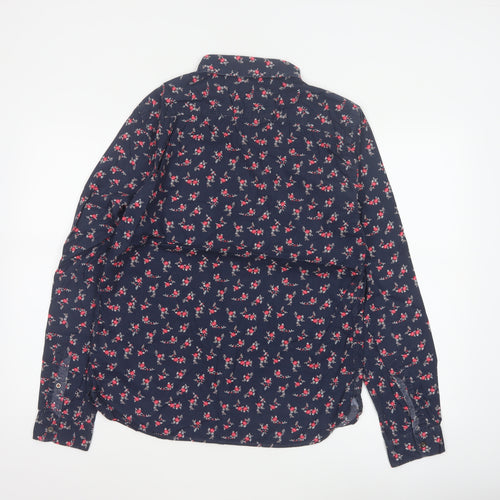 linea Women’s Blue Floral Cotton Tailored Fit Button-Up Shirt M