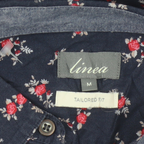 linea Women’s Blue Floral Cotton Tailored Fit Button-Up Shirt M