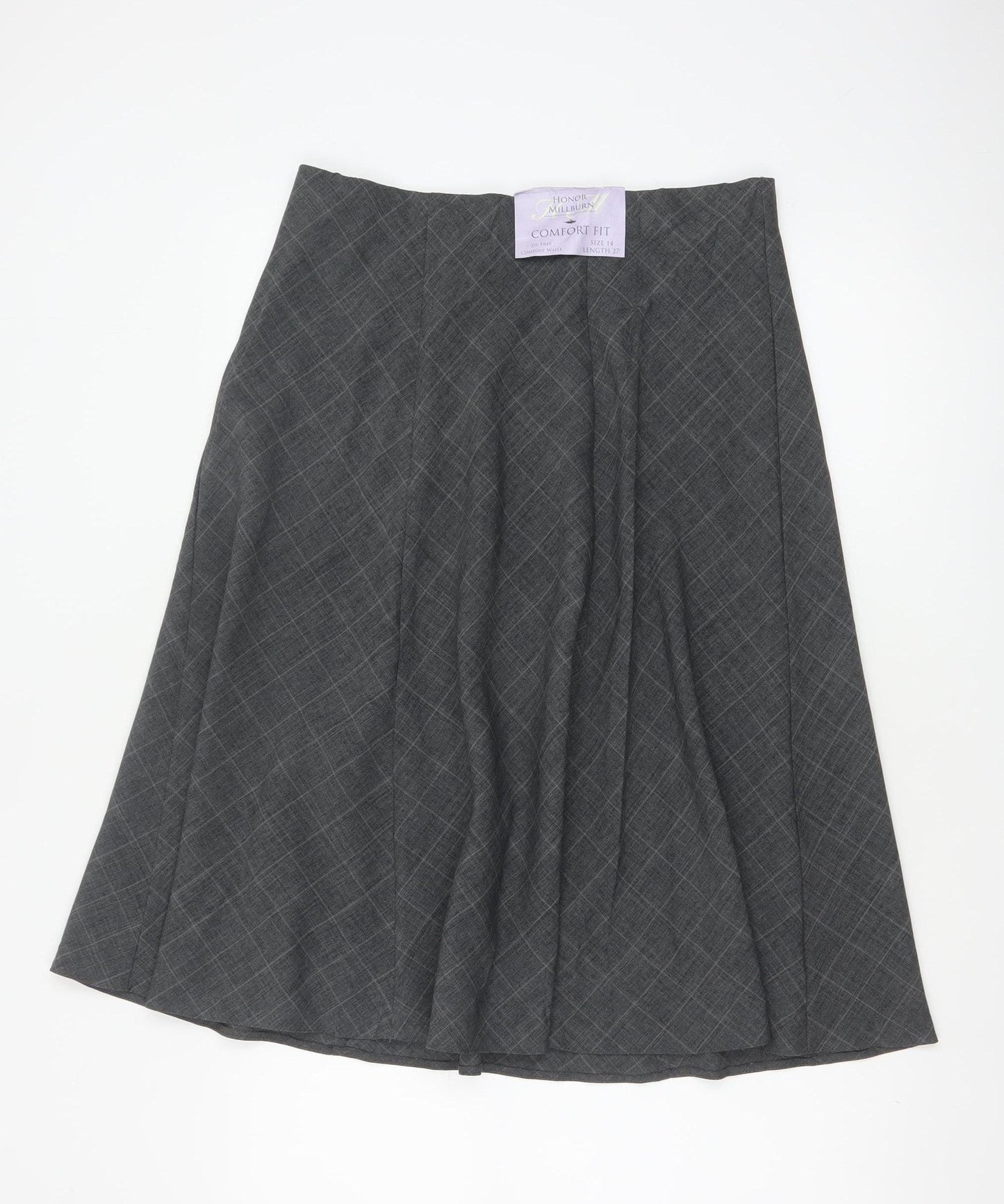 Honor Millburn Women's Grey Check Flare Midi Skirt UK 14 Lined
