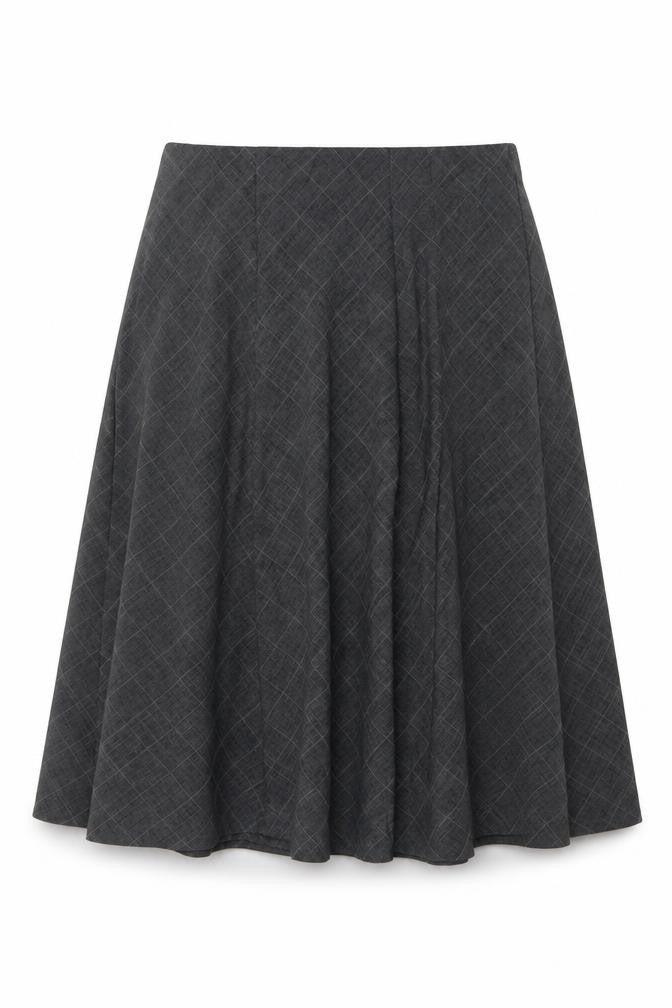 Honor Millburn Women's Grey Check Flare Midi Skirt UK 14 Lined