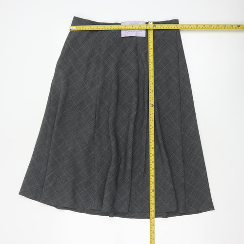 Honor Millburn Women's Grey Check Flare Midi Skirt UK 14 Lined