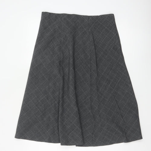 Honor Millburn Women's Grey Check Flare Midi Skirt UK 14 Lined
