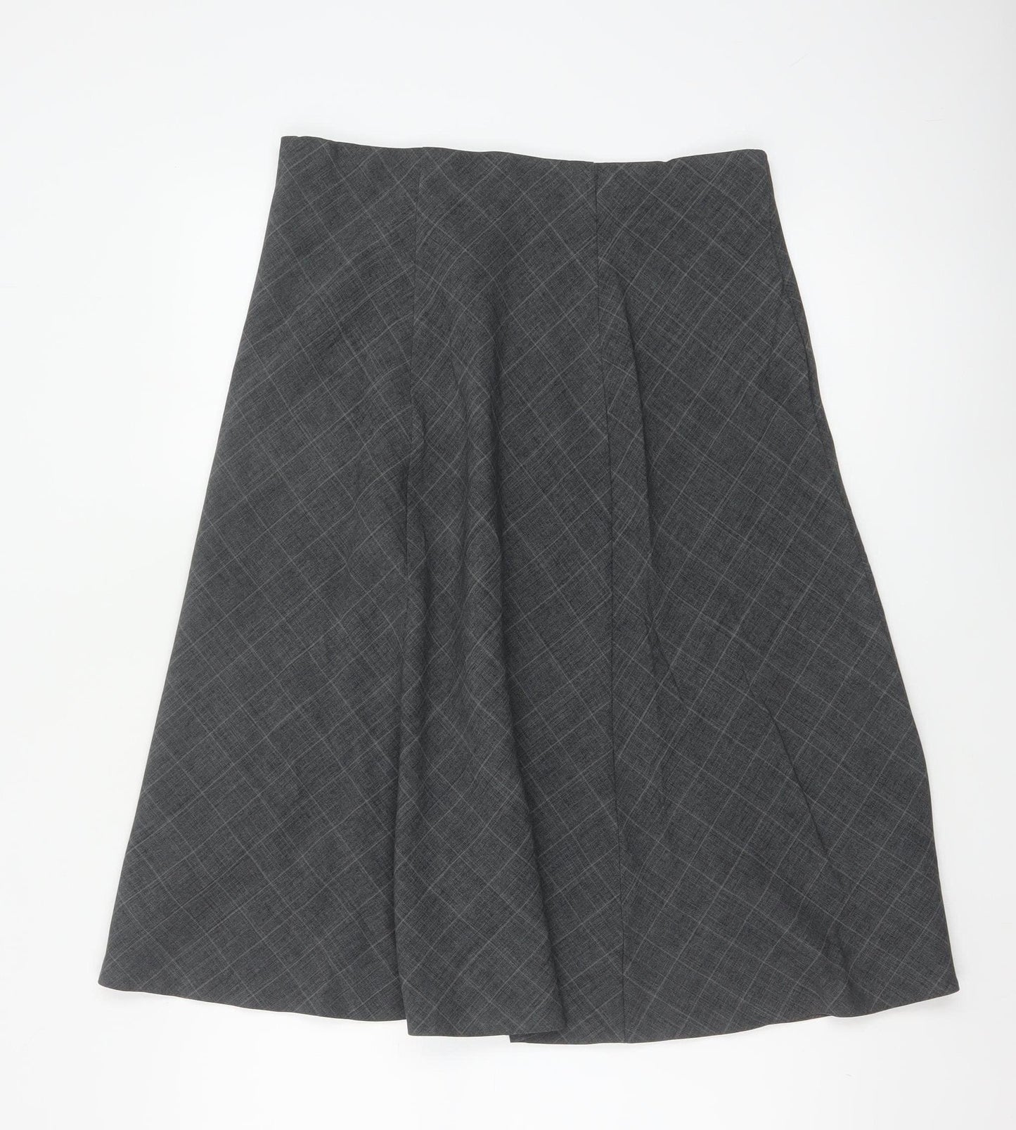 Honor Millburn Women's Grey Check Flare Midi Skirt UK 14 Lined